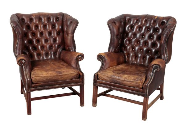 A PAIR OF GEORGE III STYLE MAHOGANY WING CHAIRS
