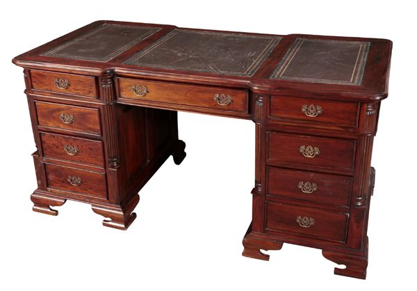 A GEORGE III STYLE MAHOGANY KNEEHOLE DESK