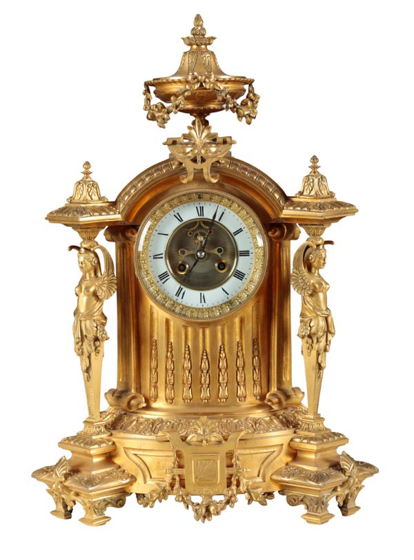 A 19TH CENTURY FRENCH GILT BRONZE MANTLE CLOCK