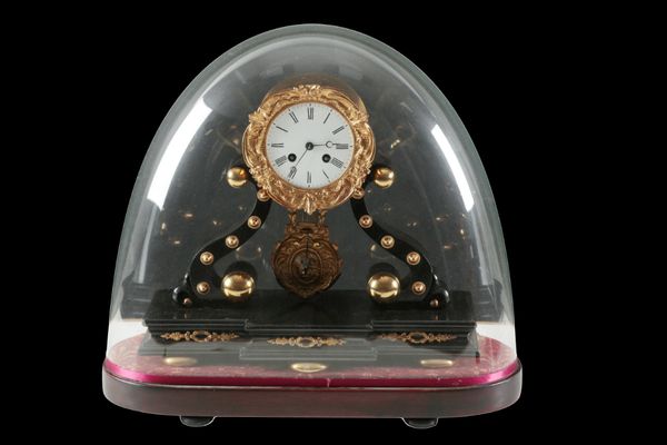 A 19TH CENTURY FRENCH ORMOLU AND EBONISED MANTLE CLOCK