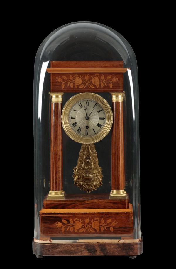 A 19TH CENTURY FRENCH ROSEWOOD MARQUETRY POLTICO CLOCK