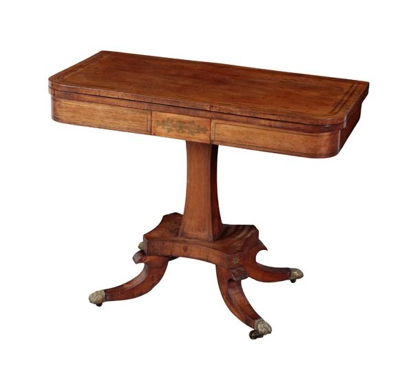 A REGENCY ROSEWOOD AND BRASS INLAID CARD TABLE