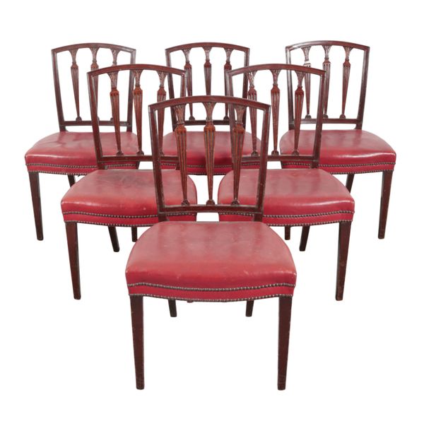 A SET OF SIX MAHOGANY DINING CHAIRS OF SHERATON STYLE