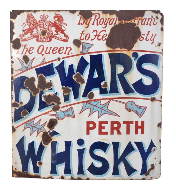 AN EARLY 20TH CENTURY ENAMELLED SIGN FOR DEWAR’S WHISKY PERTH