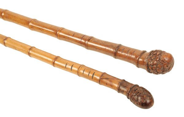 TWO EDWARDIAN BAMBOO OTTER HUNTING POLES