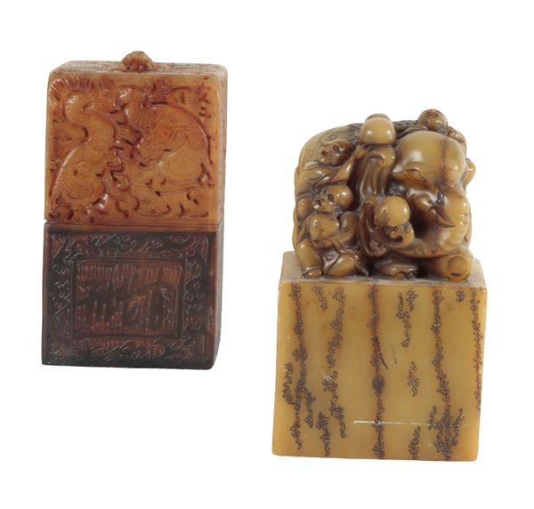 TWO LARGE CHINESE SOAPSTONE SEALS