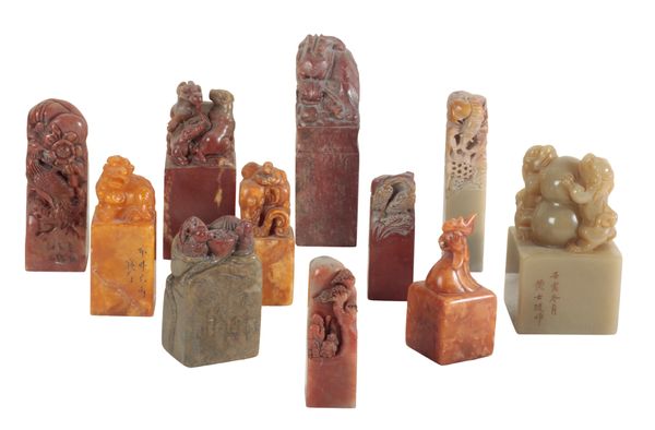 A GROUP OF ELEVEN CHINESE SOAPSTONE SEALS