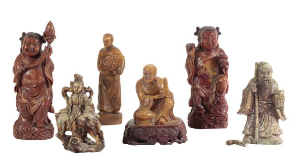 A GROUP OF SIX CHINESE SOAPSTONE FIGURES