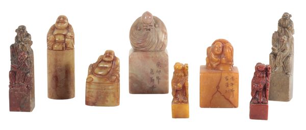 A GROUP OF EIGHT CHINESE SOAPSTONE SEALS