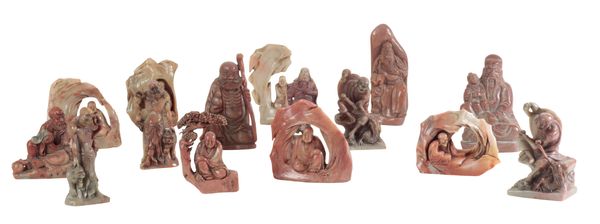 A COLLECTION OF FIFTEEN CHINESE SOAPSTONE FIGURES