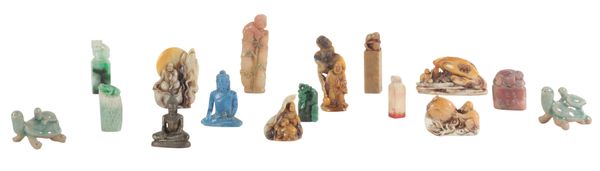A COLLECTION OF SMALL CHINESE SOAPSTONE CARVINGS
