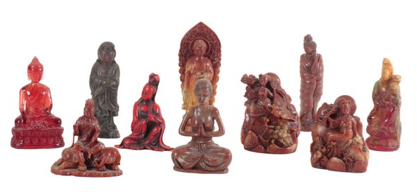 A GROUP OF TEN CHINESE CARVED FIGURES