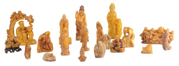 A COLLECTION OF NINETEEN CHINESE SOAPSTONE CARVINGS
