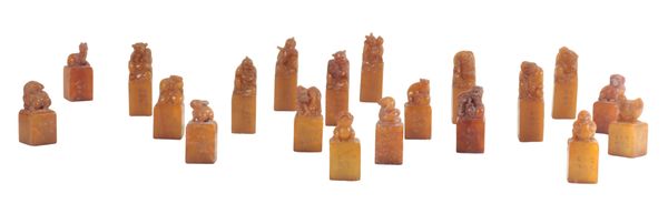 A COLLECTION OF TWENTY CHINESE SOAPSTONE SEALS