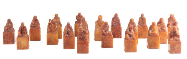 A GROUP OF NINETEEN CHINESE SOAPSTONE SEALS