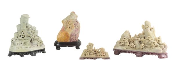 FOUR CHINESE SOAPSTONE LANDSCAPES