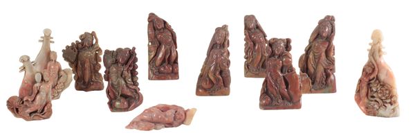 ELEVEN CHINESE SOAPSTONE FIGURES
