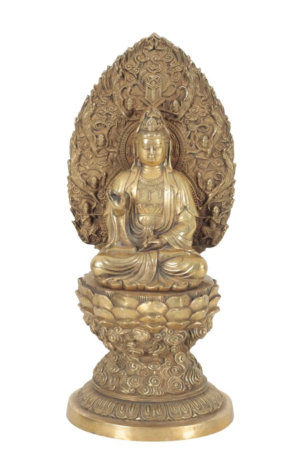 A POLISHED BRONZE FIGURE OF THE BODHISATTVA GUANYIN