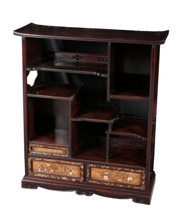 A CHINESE HARDWOOD OPEN CABINET