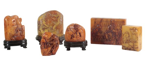A GROUP OF SIX CHINESE CARVED SOAPSTONE SEALS