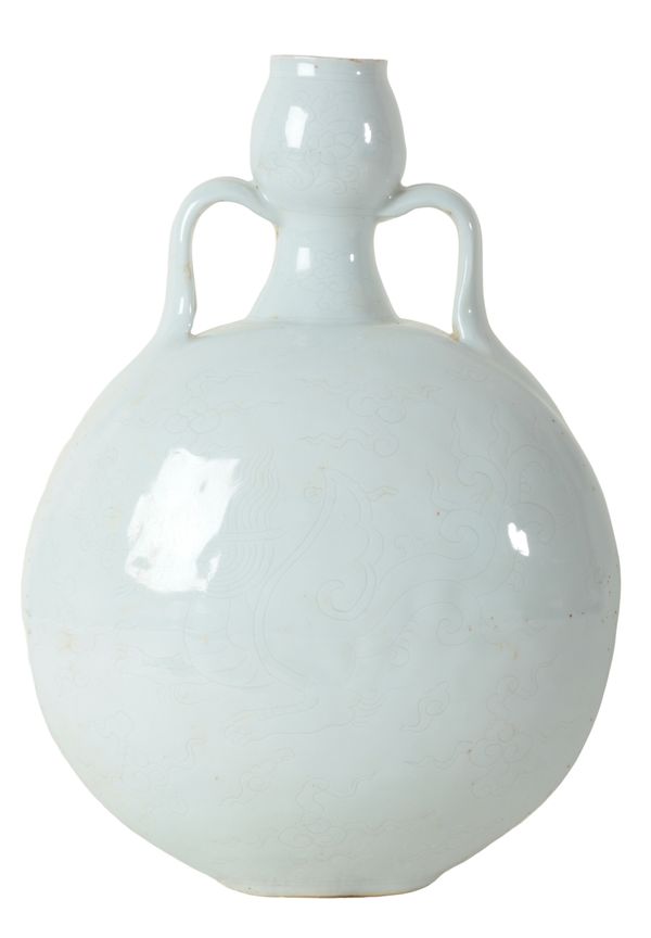 A CHINESE BLANC DE CHINE TWIN HANDLE MOON FLASK