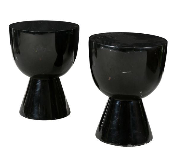 A PAIR OF CONTEMPORARY BLACK RESIN ‘TAM TAM’ STOOLS BY POLS POTTEN