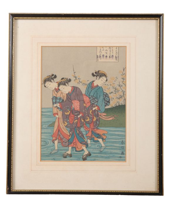 JAPANESE SCHOOL 'GIRLS FORDING THE IDE NO TOMOGAWA', AFTER SUZUKI HARUNOBU