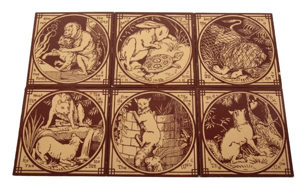 JOHN MOYR SMITH (1839-1912) FOR MINTON, A GROUP OF SIX TILES FROM THE AESOP'S FABLES SERIES