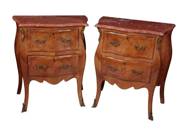 A PAIR OF FRENCH MARBLE TOP BEDSIDE COMMODES