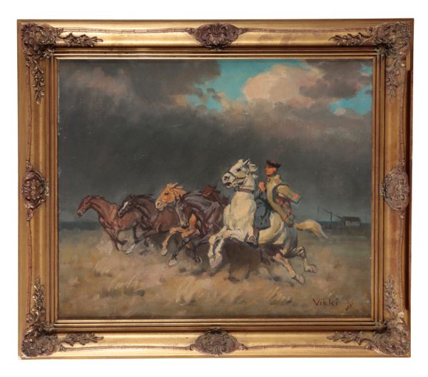 COLLECTING    ****************** v*JANOS VISKI (1891-1987) Hungarian csikós with galloping horses