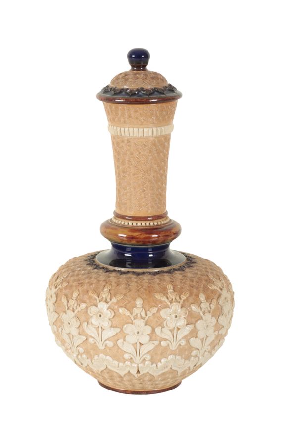 A DOULTON LAMBETH STONEWARE LIDDED VASE