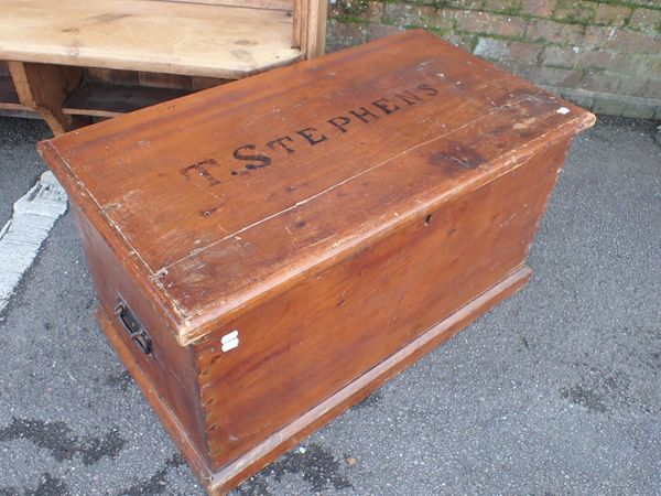 A VICTORIAN STAINED PINE TRUNK