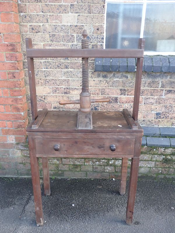 A 19TH CENTURY MAHOGANY BOOK PRESS