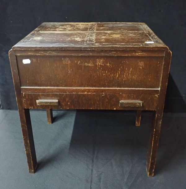 A 1930s OAK SEWING TABLE