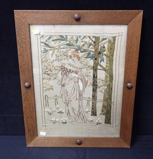 AN ARTS AND CRAFTS STYLE EMBROIDERY, SIGNED 'NIDA GLEW'