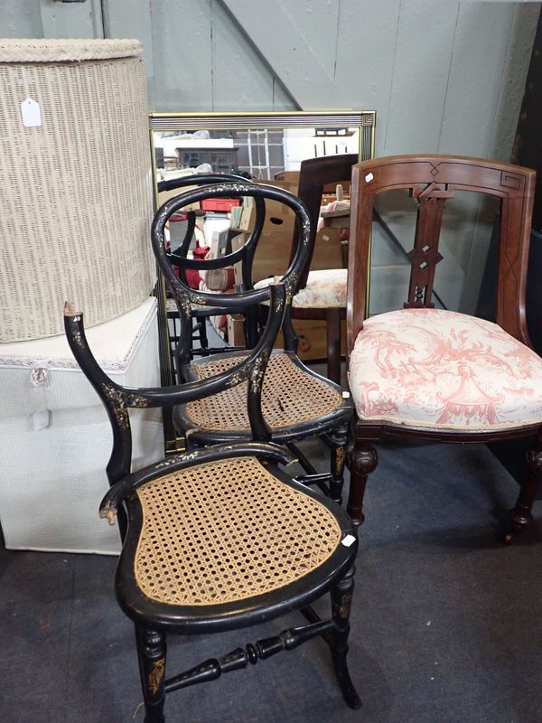 A PAIR OF VICTORIAN JAPANNED BALLOON-BACK CHAIRS