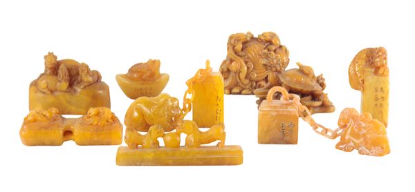 A COLLECTION OF NINE CHINESE SOAPSTONE SEALS