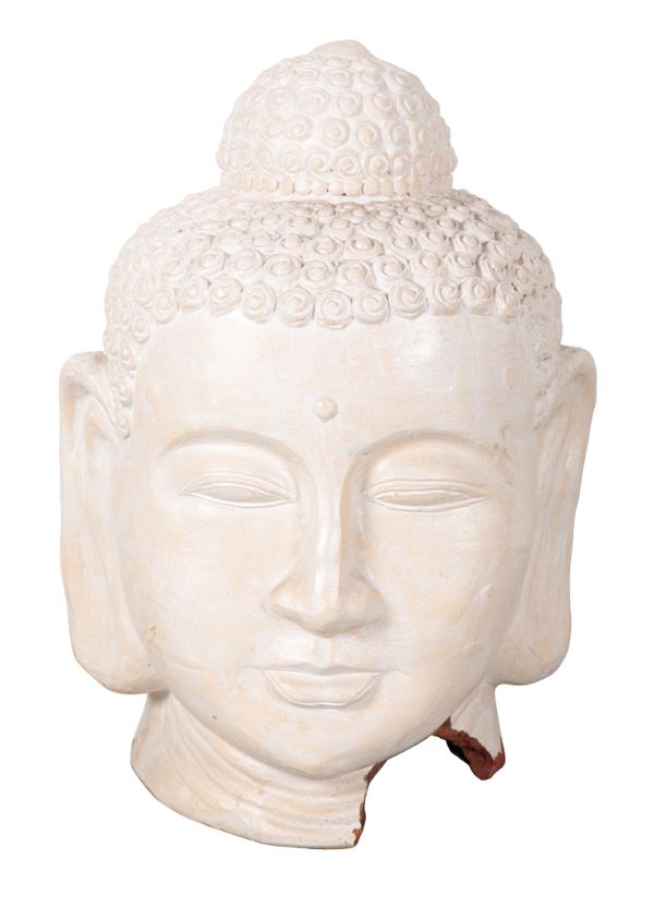 A LARGE PAINTED BUDDHA HEAD