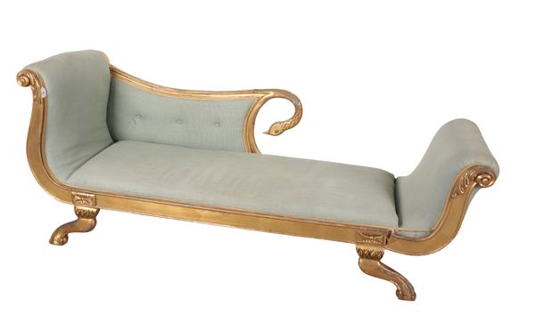 A REGENCY STYLE GILTWOOD CHAISE LONGUE