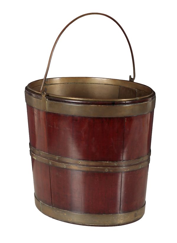 A GEORGE III STYLE MAHOGANY AND BRASS-BOUND OVAL BUCKET