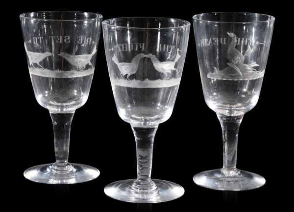 A SET OF THREE 19TH CENTURY WINE GOBLETS