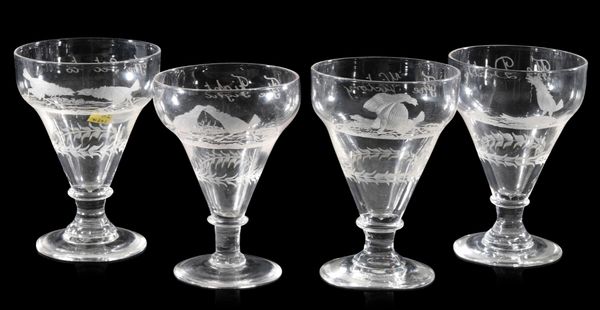 A SET OF FOUR 19TH CENTURY WINE GOBLETS