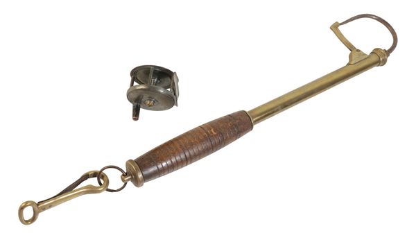 A VICTORIAN BRASS EXTENDING FISHING GAFF