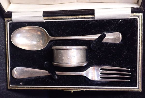 CASED  SILVER CHRISTENING SET