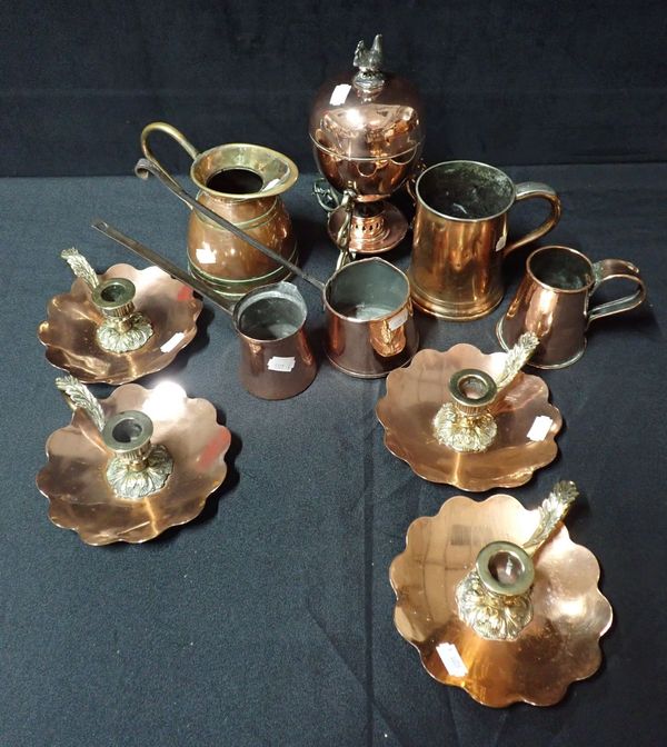 A COPPER AND BRASS EGG KETTLE