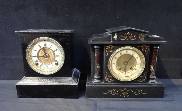 A VICTORIAN SLATE CASED CLOCK