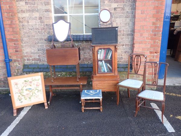 A VICTORIAN WALNUT MUSIC CABINET,  AND OTHER SMALL FURNITURE