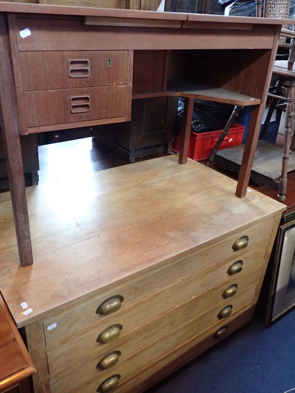 A PALE OAK FIVE-DRAWER PLAN CHEST