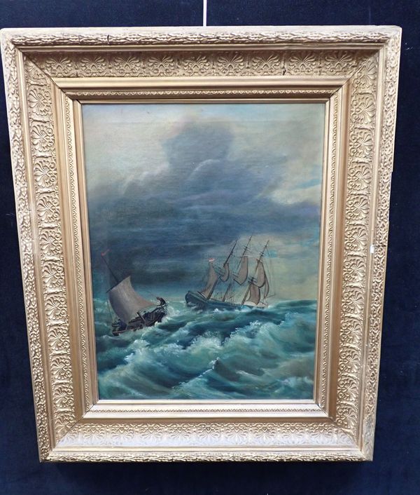 A VICTORIAN PAINTING, SHIP ON ROUGH SEA