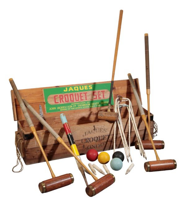 AN EDWARDIAN CROQUET SET